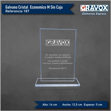 Galvano de Cristal Rectangular Economico M (Mediano), Incluye grabado láser