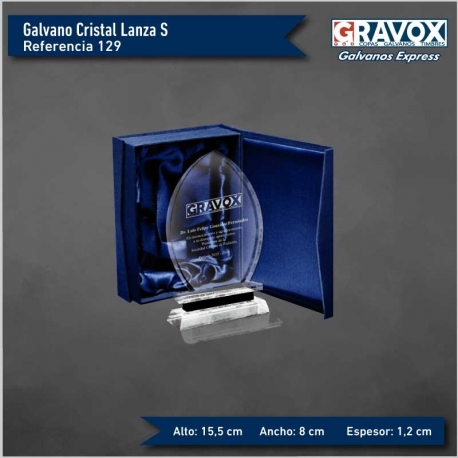 Precioso Galvano de Cristal Lanza S (Pequeño), Incluye caja de presentación y grabado láser