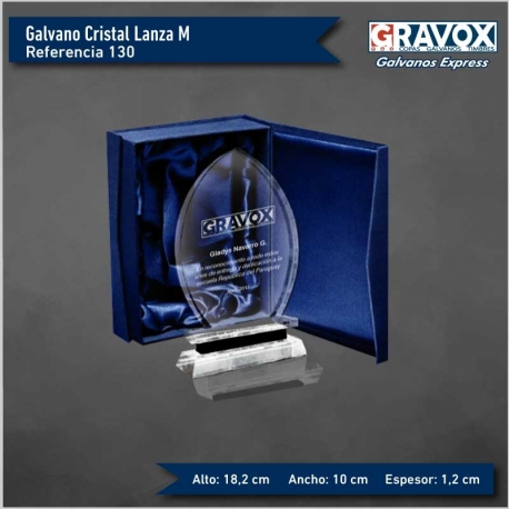 Galvano de Cristal Lanza M (Mediano), Incluye grabado láser y caja de presentación